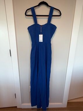 NWT Quince Royal Blue Smocked Strap Jumpsuit